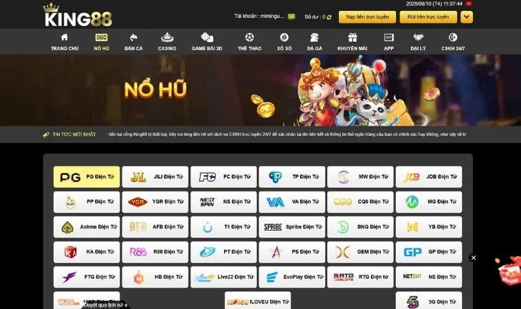 Sảnh nổ hũ King88 hợp tác với nhiều nhà cung cấp game chất lượng hàng đầu